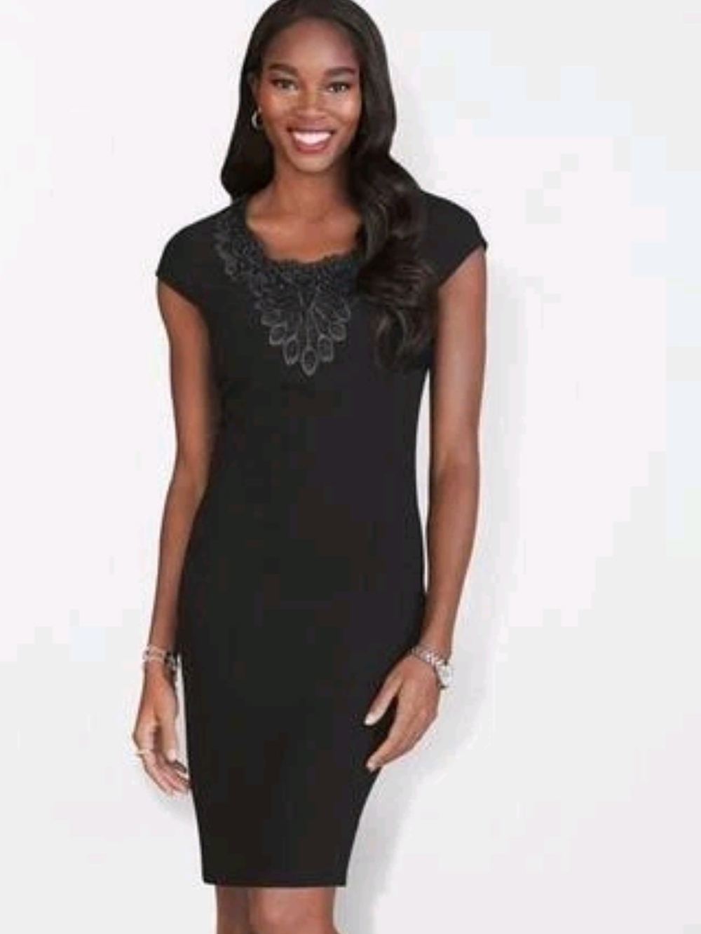 Signature Collection Women’s Black Lace Applique Sheath Dress, Business Wear 1X